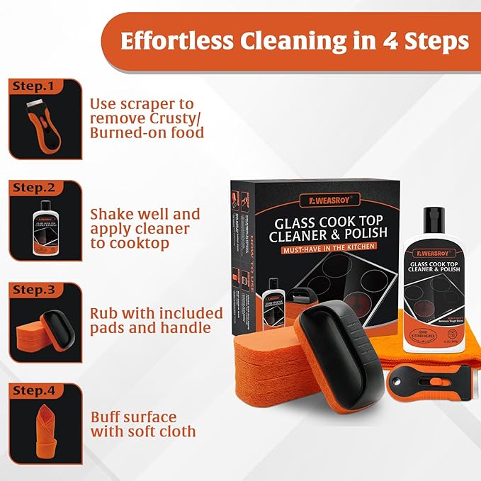 Glass Stove Top Cleaner Kit 12 oz, Cooktop Cleaner and Polish Non-Abrasive No - Image 7