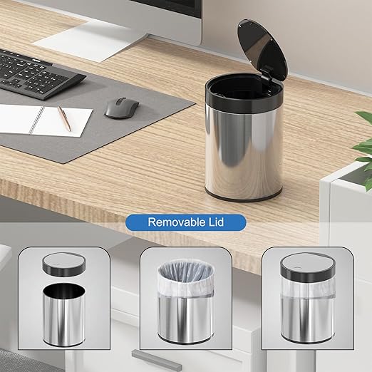 Mini Trash Can for Desk 0.4 Gallon, 1.5L Stainless Steel mini Desk Trash can - Image 3