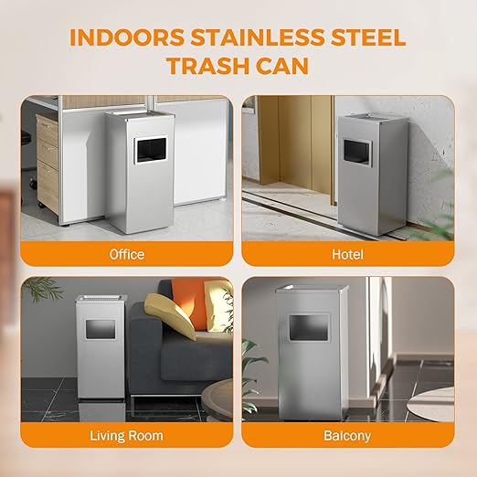 BEAMNOVA Trash Can Indoor Outdoor Metal Stainless Steel Commercial Garbage Can - Image 6