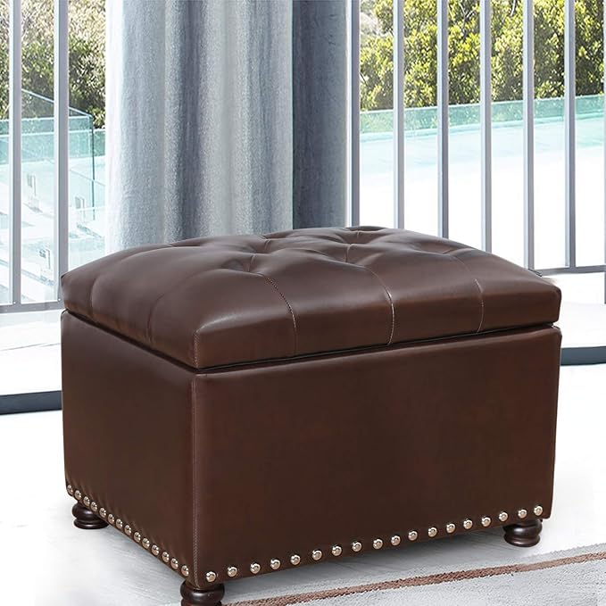 24'' Leather Storage Ottoman Rectangular Foot Rest Stool - Image 7