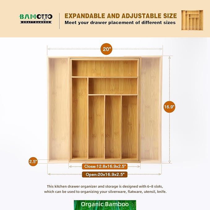 Expandable Bamboo Drawer Organizer – Large 20"x16.9" Size - Image 3