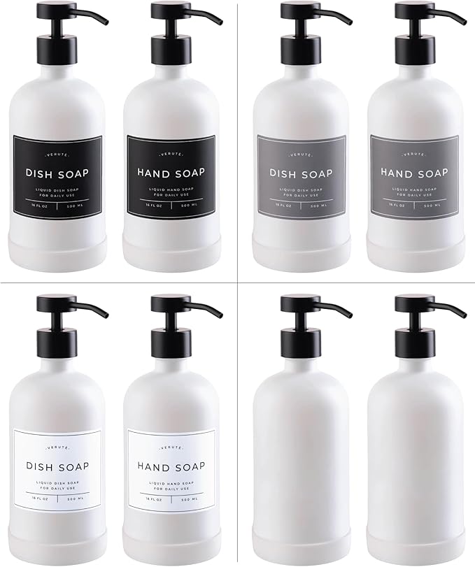 16oz Glass Soap Dispenser with Stainless Steel Pump, 21 Waterproof Labels - Image 5