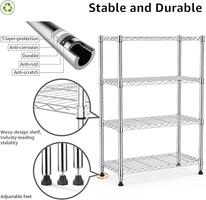 1000 lbs Storage Shelving Steel Heavy Duty 4-Tier Utility Shelving Unit Steel - Image 4
