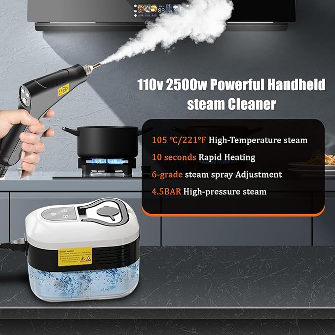 High Pressure Steam Cleaner, 2500W Portable High Temp Bathroom Power Steamer - Image 2