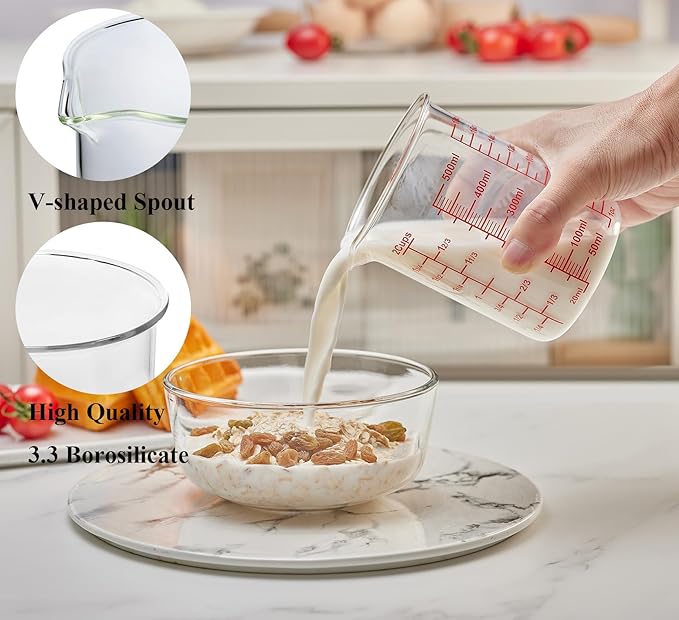 3 Piece Glass Measuring Cup Set, Includes 1/2-Cup, and 2-Cup High Borosilicate - Image 2