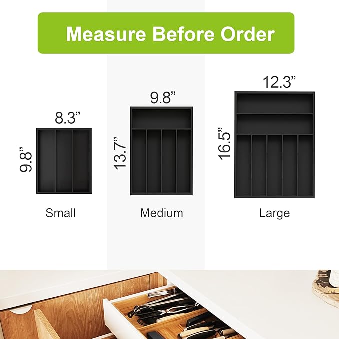 Sliverware Organizer, Bamboo Kitchen Drawer Organizer, Flatware Organizer Tray - Image 2