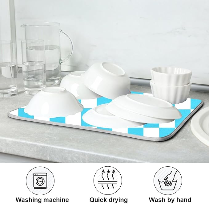 Turquoise Chessboard Dish Drying Mat - Image 7
