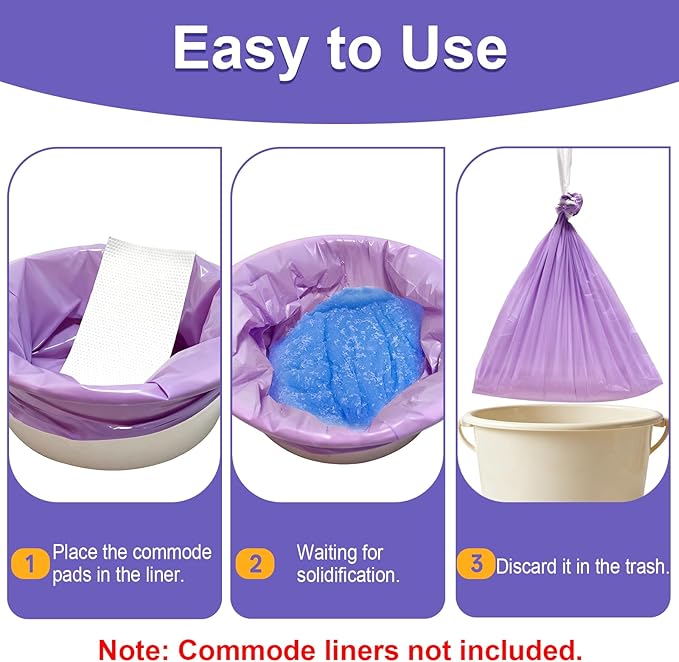 100 Commode Absorbent Pads for Bedside Commode Liners, Disposable Commode - Image 3