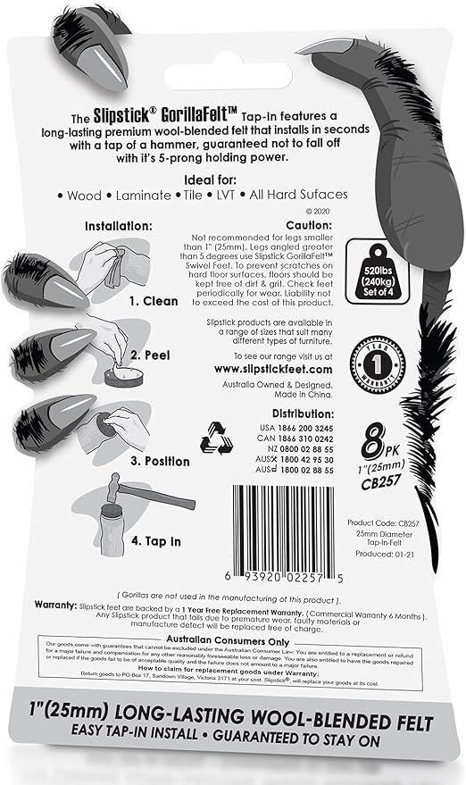 GorillaFelt CB257 Chair Leg Floor Protectors/Felt Glides Tap On Felt Furniture - Image 5