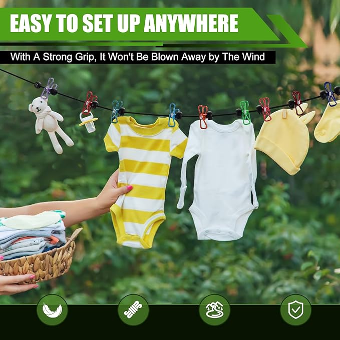 2 Pack Camping Clothesline Portable 12 Clothespins, Camping Accessories Travel - Image 5