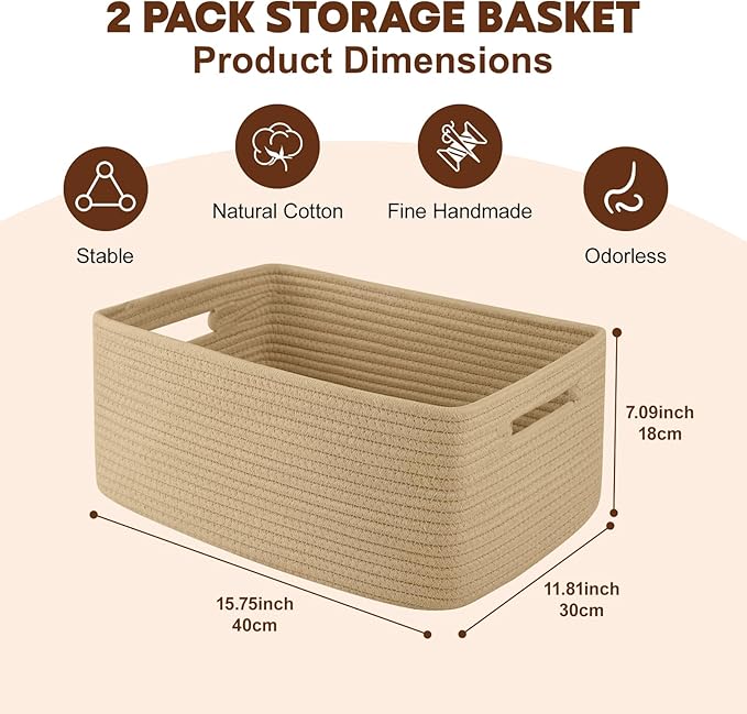 OIAHOMY Storage Basket for Shelves, Closet Cube Storage Bins Baskets for - Image 2