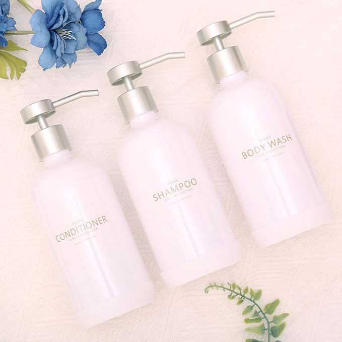 Shampoo and Conditioner Dispenser Set of 3, Refillable 21oz Shampoo Bottles - Image 5