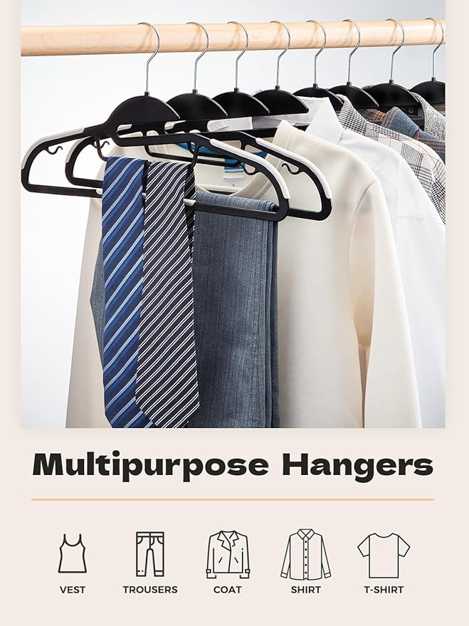 HOUSE DAY Black Plastic Hangers 30 Pack, Slim Space Saving, Non Slip Clothes - Image 2
