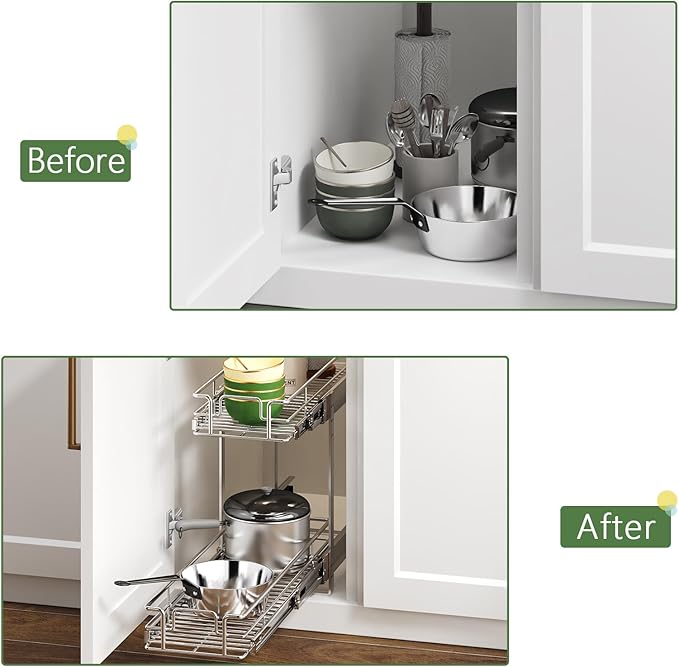 2 Tier Individual Pull Out Cabinet Organizer 7½" W x 21½" D, Heavy Duty Cabinet - Image 8