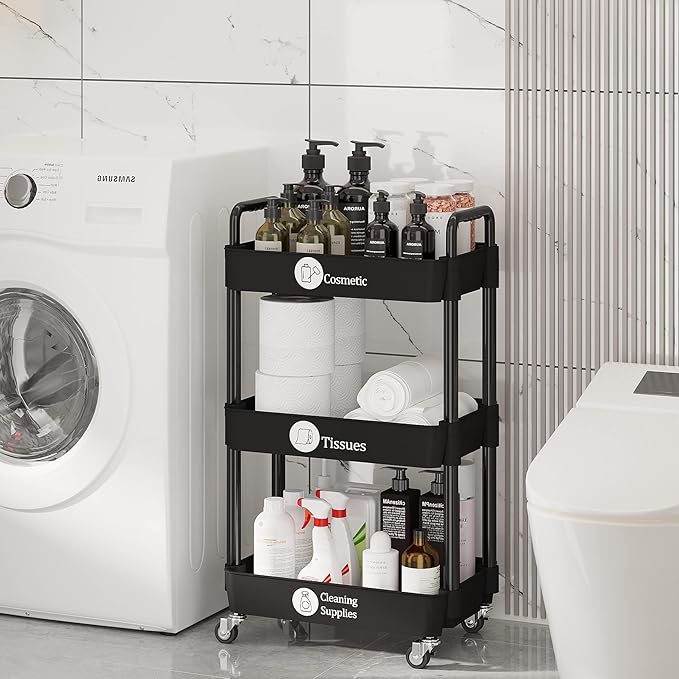 Laiensia 3-Tier Kitchen Storage Cart, Mobile Shelving Unit Cart - Image 8