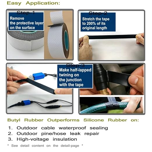4 Rolls Butyl Rubber Self-Fusing Tape | IP67 Waterproof & 35KV Insulated | - Image 6