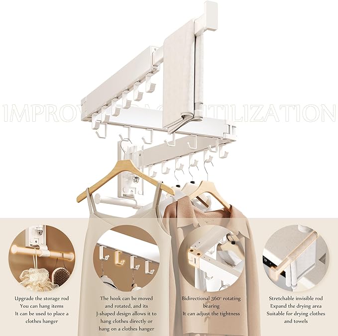 Wall Mounted Collapsible Clothes Drying Rack, Space-Saving Laundry Drying Rack - Image 6