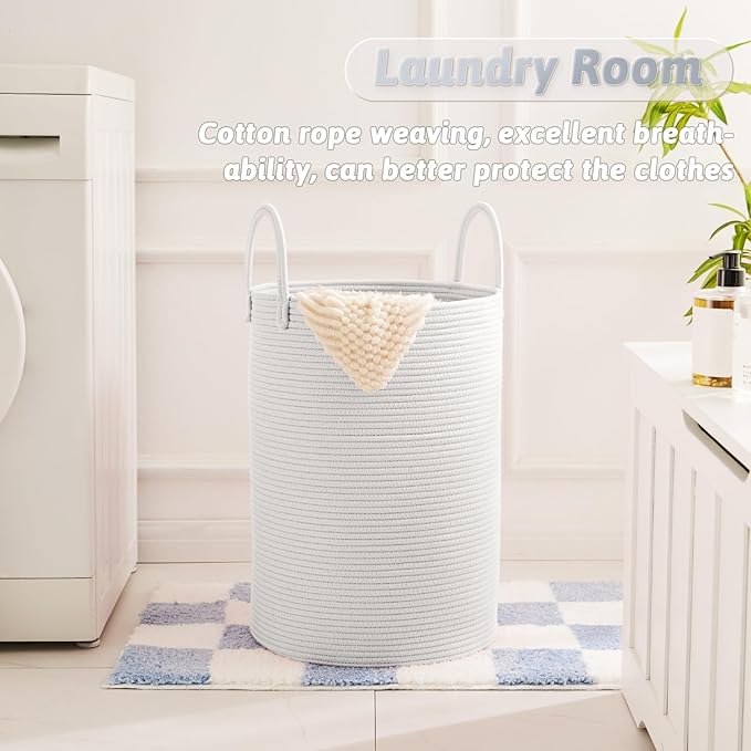 Laundry Basket, Woven Cotton Rope Laundry Hamper, 100L - Image 5
