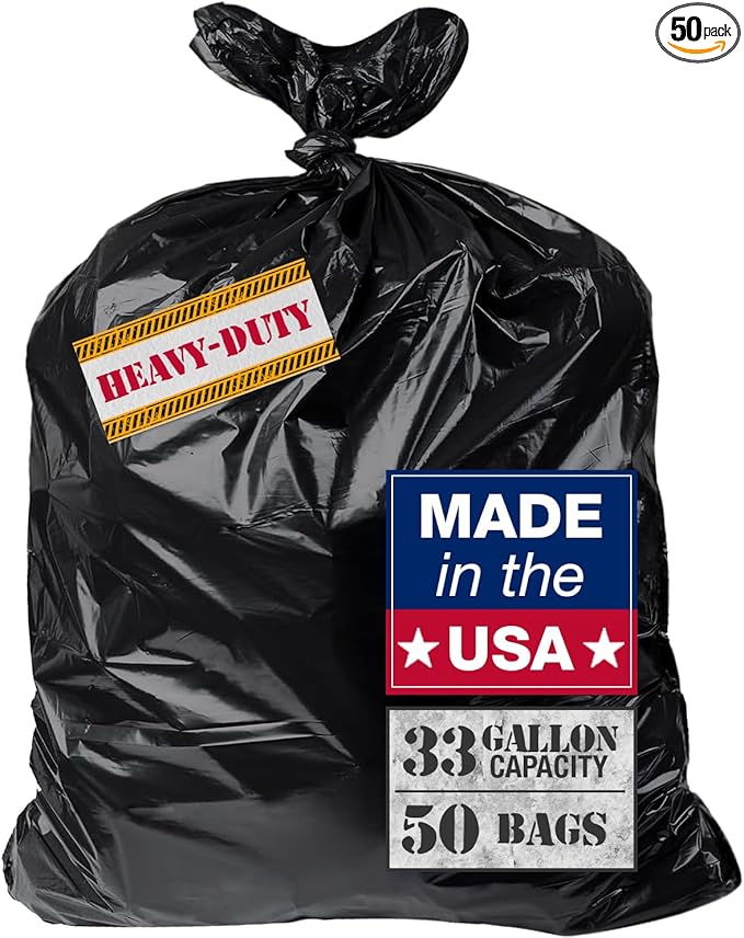 32-33 Gallon Heavy Duty Trash Bags – 50 Count Large Black Garbage Bags by Unknown
