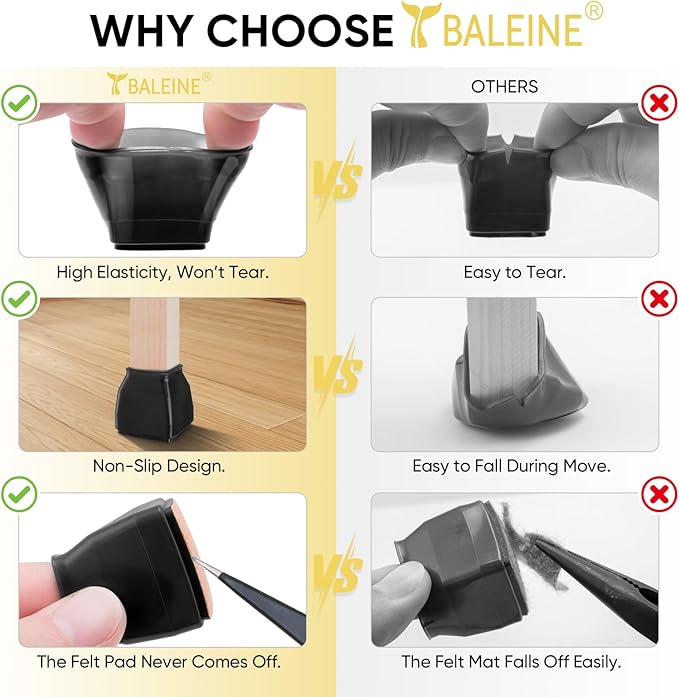 BALEINE 16 Pack Silicone Chair Leg Floor Protectors, Stool Leg Protectors Cap - Image 3