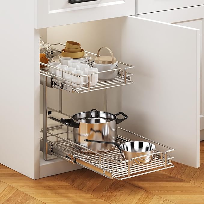 2 Tier Individual Pull Out Cabinet Organizer 10½" W x 18" D, Heavy Duty Cabinet - Image 5