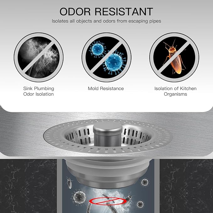 3 in 1 Kitchen Sink Drain Strainer Stopper, Stainless Steel Pop Up Sink Stopper - Image 3