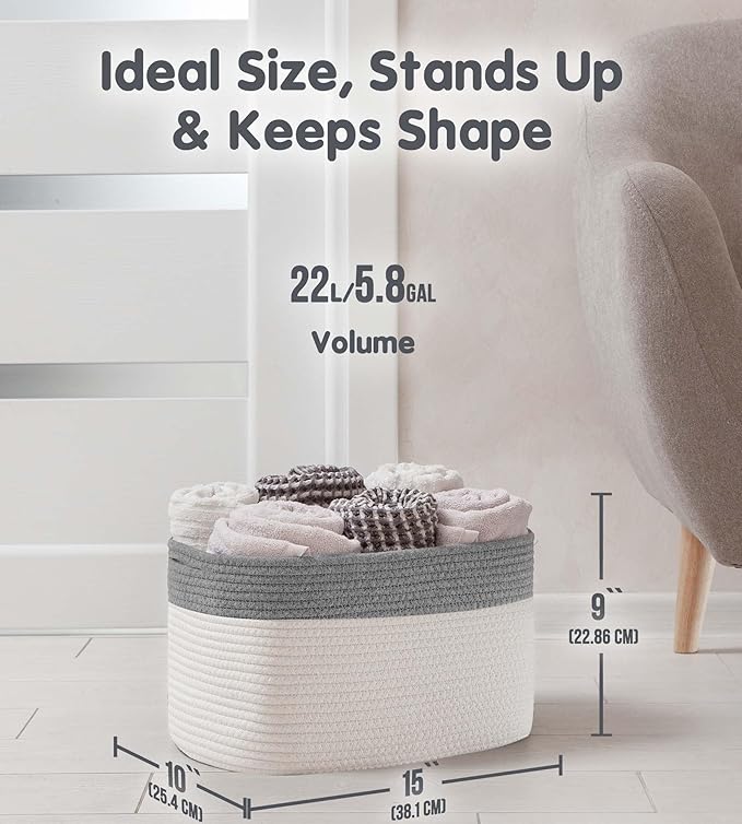 CHAT BLANC Cotton Rope Baskets for Organizing | Storage Baskets for Shelves | - Image 3