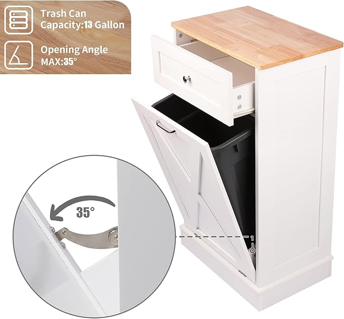 Betterhood Tilt Out Trash Cabinet 10 Gallon Wooden Free Standing Laundry Sorter - Image 6