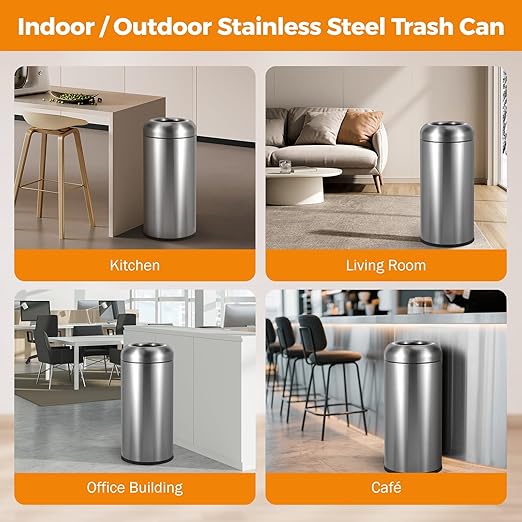BEAMNOVA 16.5 Gallon Trash Can Open Top Outdoor Indoor Commercial Stainless - Image 7