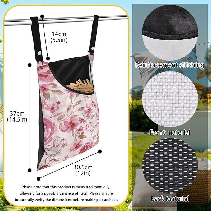 Pink Flowers Clothespin Bag Laundry Hanging Storage Organizer Clothes Pin - Image 6