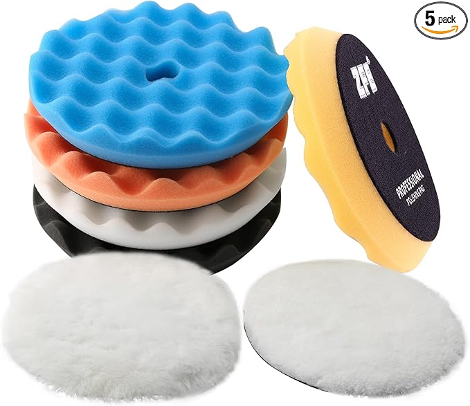 Buffing Polishing Pads, ZFE 7Pcs 5" Waffle Foam Buffing Pads Polishing Pads by ZFE