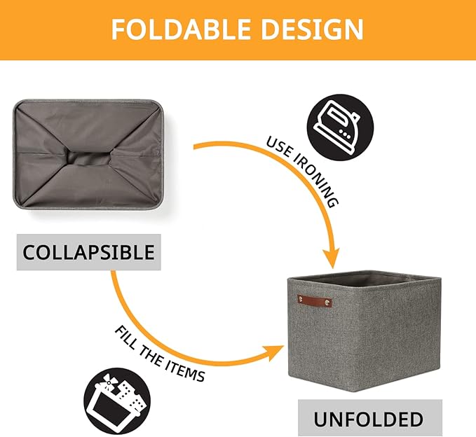 DULLEMELO Grey Storage Baskets for Organizing 2 Pack 16"x12"x12" Fabric Shelf - Image 6