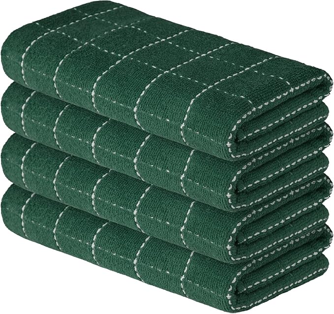 Artoid Mode Checkered Designed Cotton Green Terry Kitchen Dish Towels, 15x25 by ArtoidMode