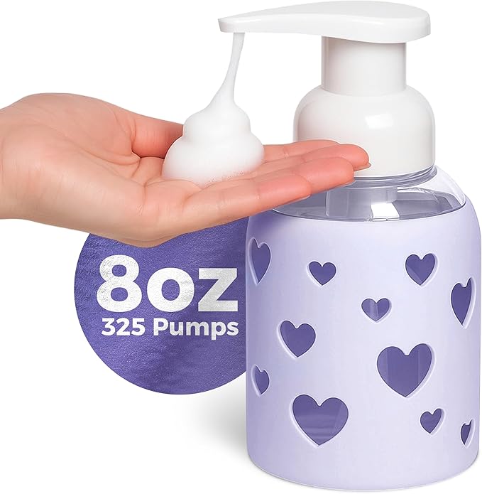 SoCal Suds & Company Glass Foaming Hand Soap Dispenser, Heart Silicone Sleeve by SoCalSudsCompany