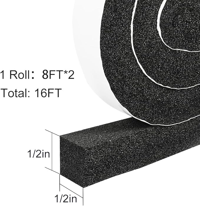 2 Rolls 1/2 Inch W 1/2 T Weather Stripping Air Conditioner Open Cell Foam Seal - Image 7