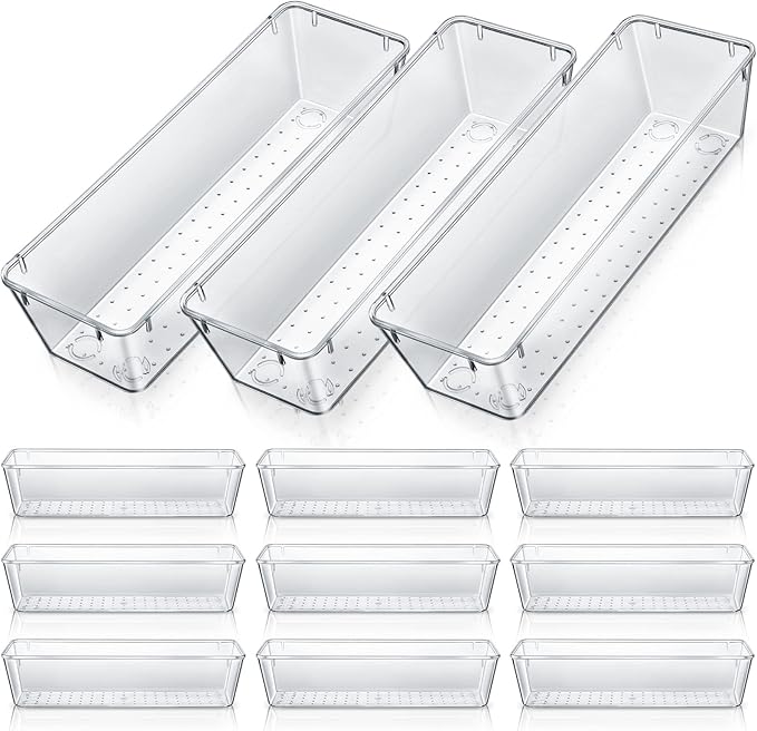 Maitys 12 Pcs Vanity Drawer Organizer 9 x 3 x 2 Inches Clear Plastic Utensil by Maitys