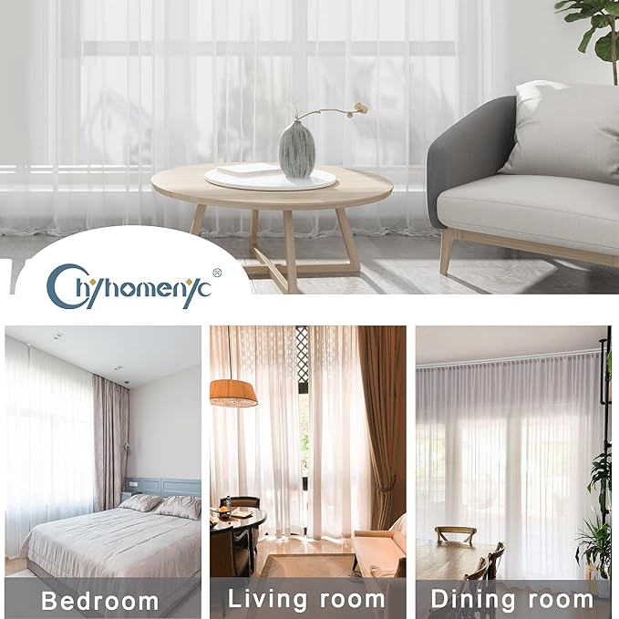 Chyhomenyc Extra Long White Sheer Curtains 120 Inches Long 2 Panels Set - Image 4