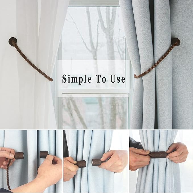 Magnetic Curtain Tiebacks 4 Pack Coffee Curtain Rope Tieback Curtain Holders - Image 3