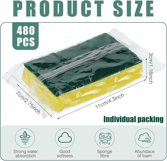 Tanlade 480 Pcs Bulk Kitchen Dishwashing Sponges Individually Wrapped Non - Image 2