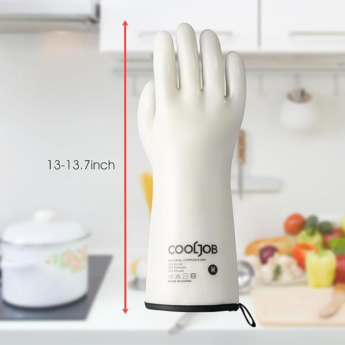 COOLJOB Heat Resistant Oven Gloves, Waterproof Liquid Silicone BBQ Grilling - Image 6