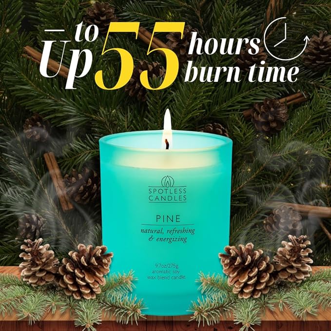 Pine Candle - 9.7 oz /275g 45-55 Hours Burn Time in Green Frosted Glass Jar - - Image 2