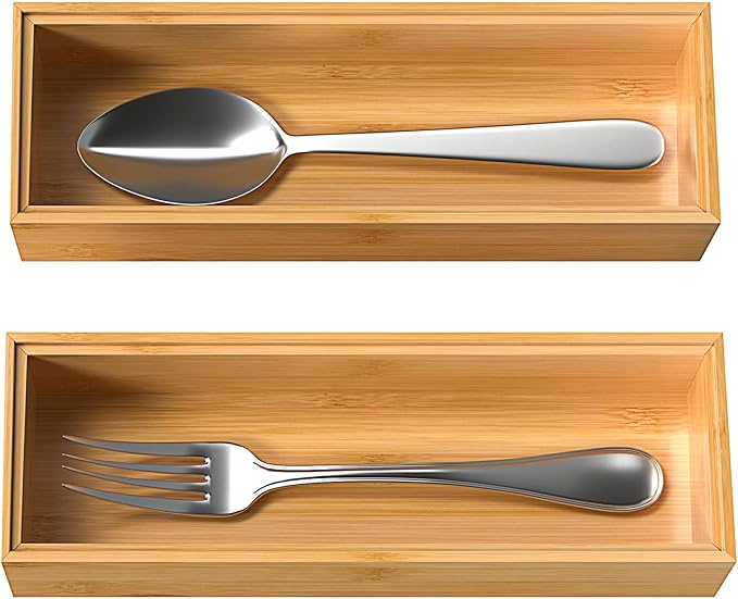 Silverware Tray for Drawer, Stackable Kitchen Bamboo Drawer Organizer 9" x 3" x - Image 7