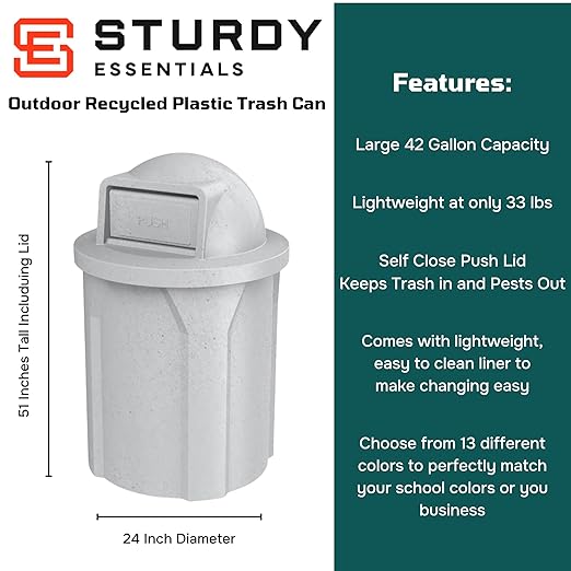 42 Gallon Circle 100% Recycled Plastic Heavy Duty Outdoor Commercial Trash Can - Image 2