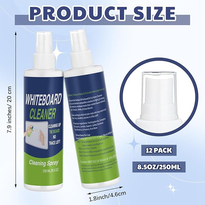 12 Pack Whiteboard Cleaner Spray Bottle 8.5oz Dry Erase Board Surface Cleaner - Image 2