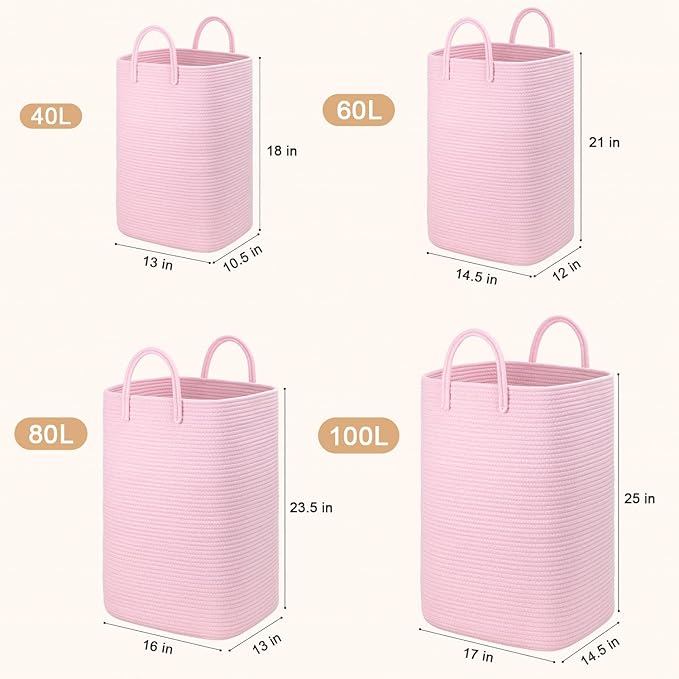 Laundry Basket, Woven Cotton Rope Laundry Hamper, 100L Versatile Storage - Image 3