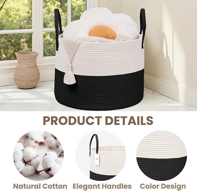 Woven Blanket Basket, 115L Large Rope Storage Bin - Image 3