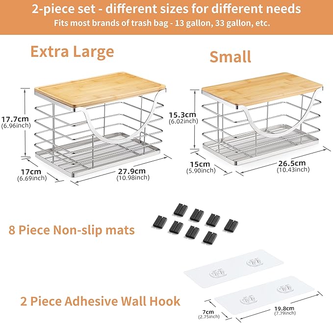 Extra Large Trash Bag Holder Stackable Kitchen Storage Slive, 2 Pack Wall - Image 7