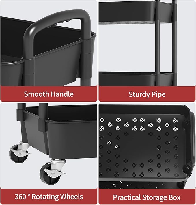 Sywhitta 3-Tier Plastic Rolling Utility Cart - Image 7