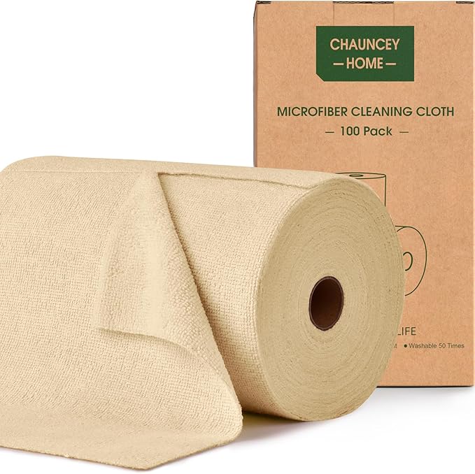 Roll of Microfiber Cleaning Cloth –100 Pack, Tear Away Microfiber Towels by CHAUNCEYHOME
