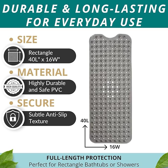ENKOSI Bathtub Mat – 40 x 16 Inch Extra Long Non Slip Shower Mat – Anti Slip - Image 3
